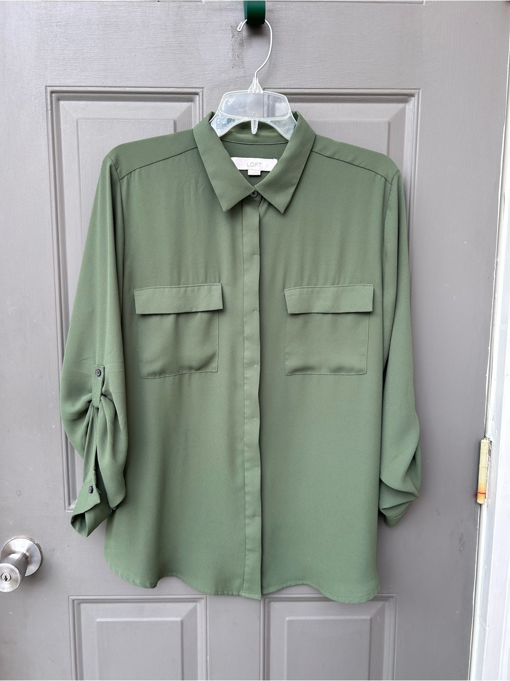 Loft Green Roll Tab Sleeves Top